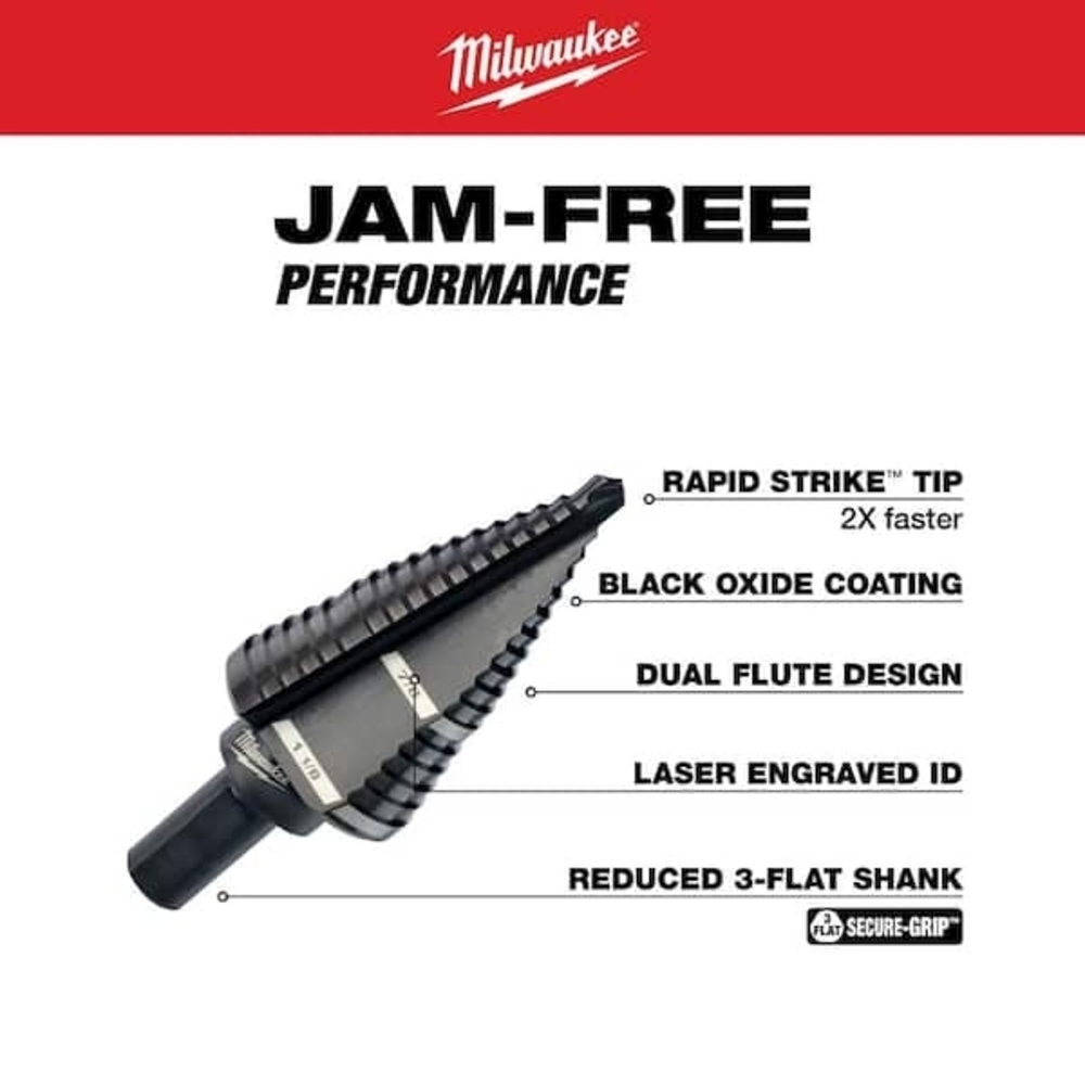 #9 Milwaukee 7/8 in. - 1-1/8 in. Black Oxide Step Drill Bit NWT - Picture 2 of 6